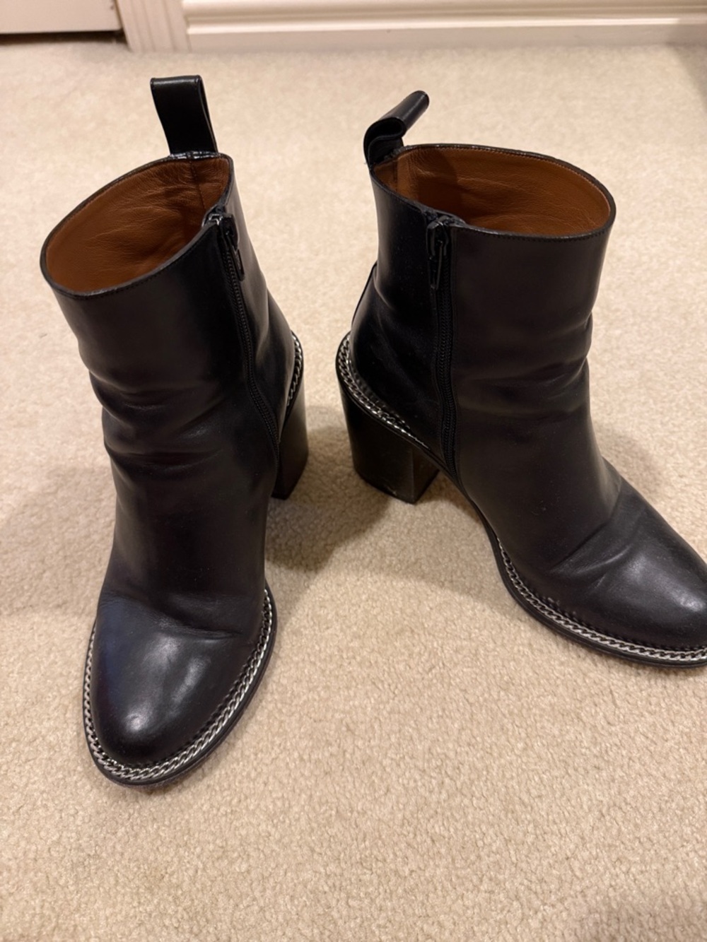Givenchy Black Leather Chain-Trim Ankle Boots